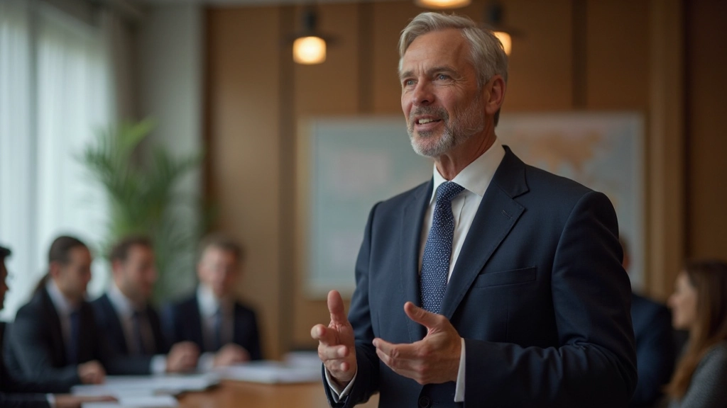 Unternehmer präsentiert Geschäftsstrategie vor Investoren und Stakeholdern