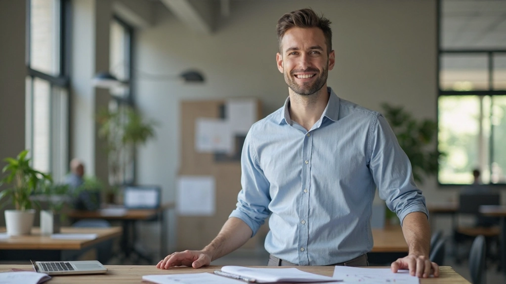 Marketingfachmann entwickelt digitale Marketingstrategie an interaktivem Whiteboard