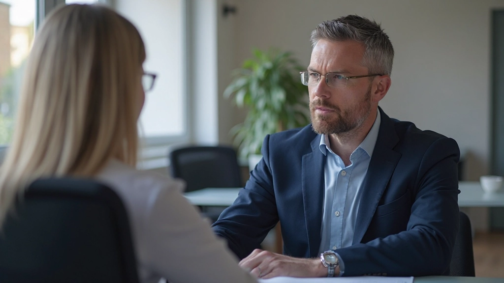 Teamleiter beim Mentoring eines jungen Mitarbeiters, zeigt aktives Zuhören und Unterstützung